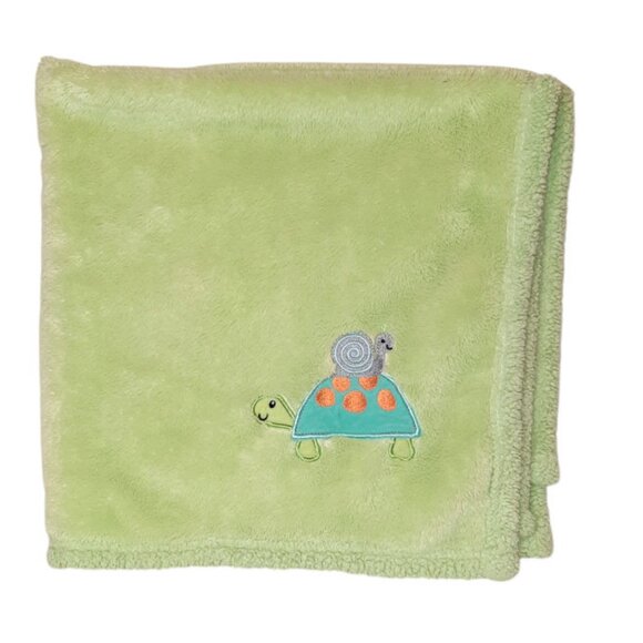 Turtle & Snail Green Baby Lovey Security Blanket 30" X 33" - Picture 1 of 3